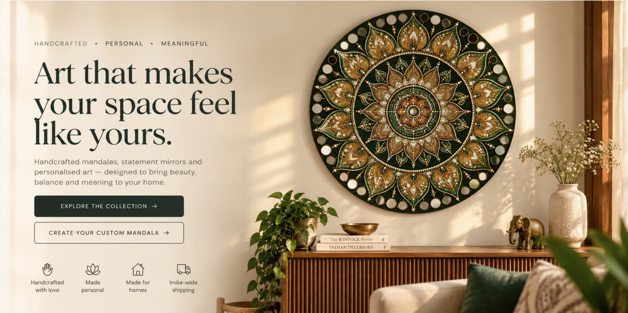 Handcrafted mandala displayed in an elegant home interior